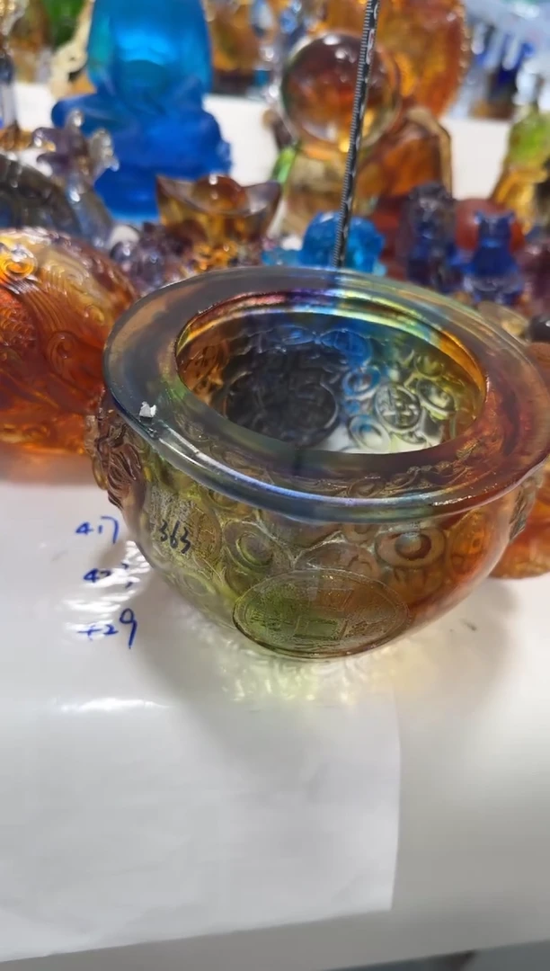 手工艺品琉璃363  四方纳财聚宝盆 微瑕作品  不退不换  介意勿拍