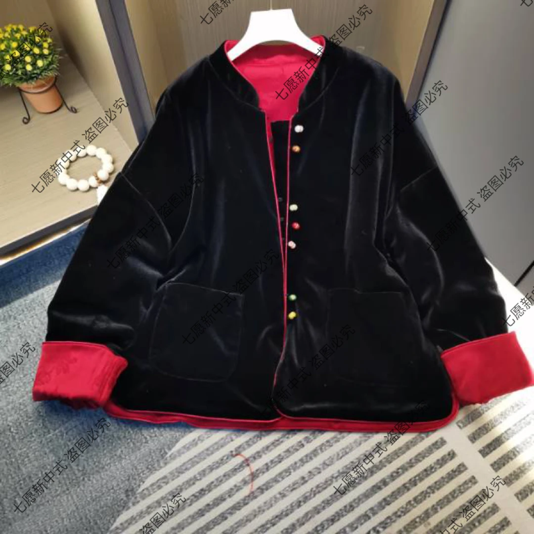 【鸿运】2026拜年服双面穿加棉加厚中式宽松洋气百搭棉衣外套9919