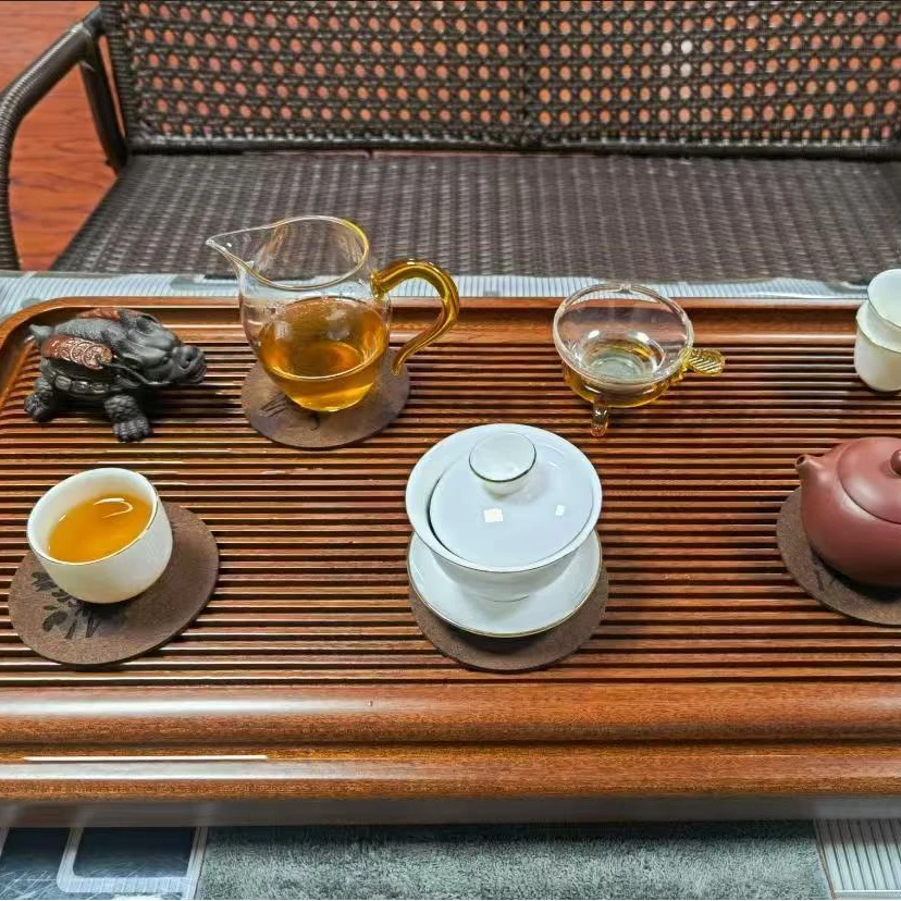 15厘米杯垫中国风创意吸水毛毡杯垫功夫茶杯禅意隔热防滑镂空壶