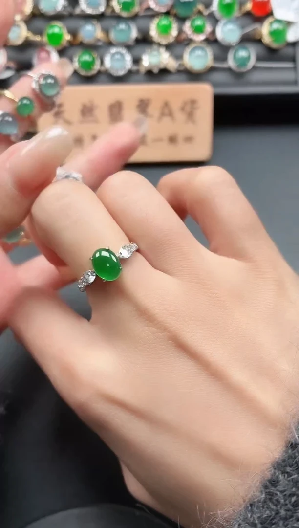银S925镶嵌戒指翡翠1