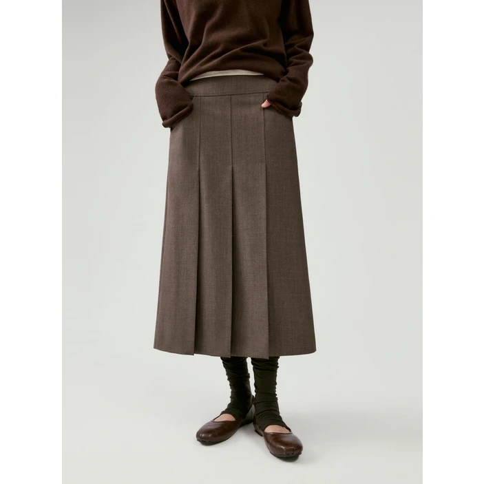 【茉舍】专属 北欧文艺风初剪后两穿压褶长半身裙FN24412502-790