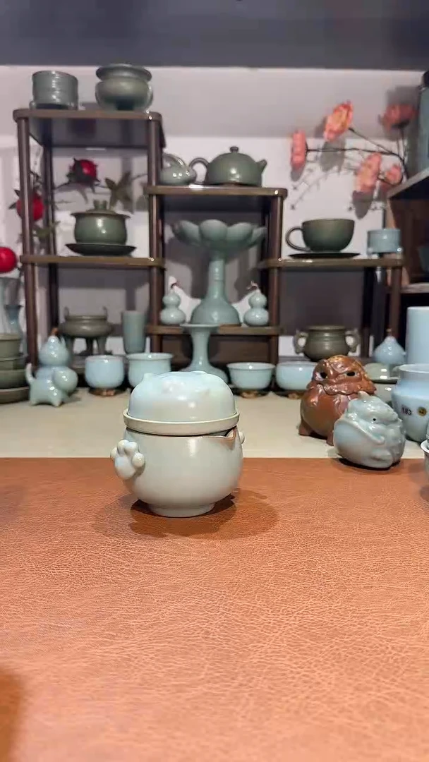 杯子瓷熊猫快客 手抓壶旅行杯 五件套 仿古釉一级精品