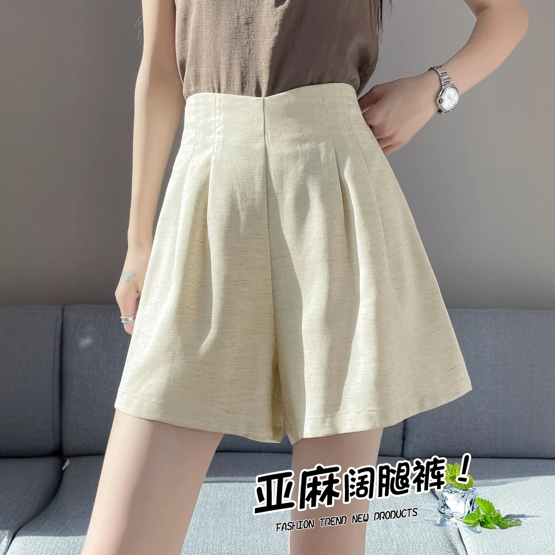 亚麻短裤女夏季薄款高腰宽松冰丝五分裤子直筒中裤窄版天丝阔腿裤