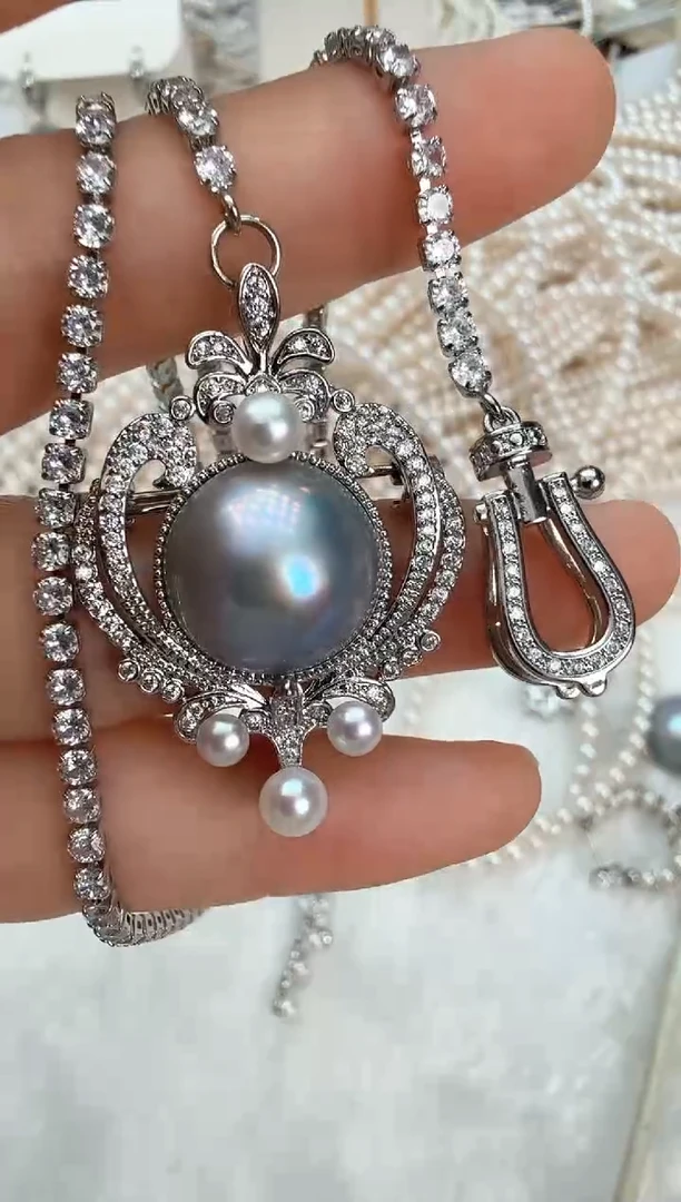 未镶嵌颈饰拼合珍珠（马贝珠）繁花套链