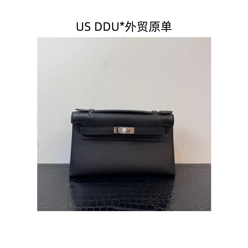 H 黑色银扣凯莉一代外缝swift皮斜挎包H1293/D014