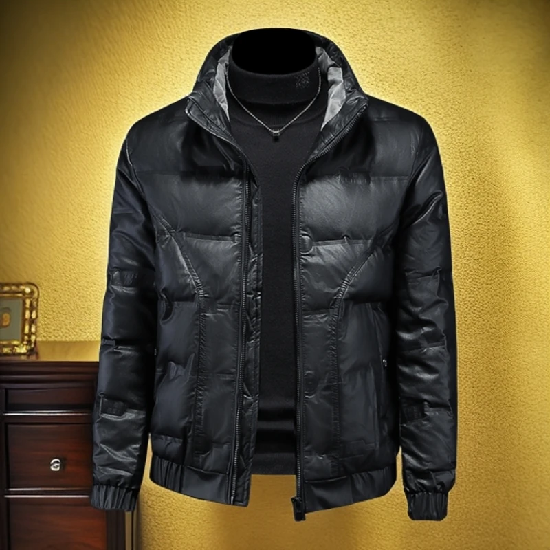 维斯克纳皮羽绒服男装冬季新款潮流短款轻薄立领加厚白鸭绒外套潮