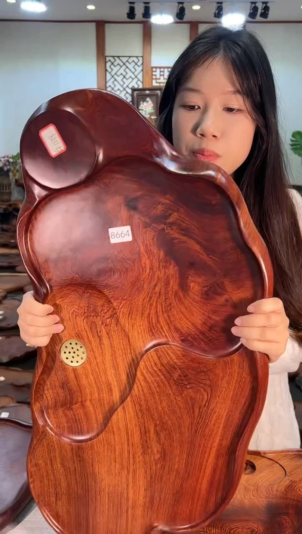 【闪购商品】大果紫檀（缅甸花梨）茶盘8664