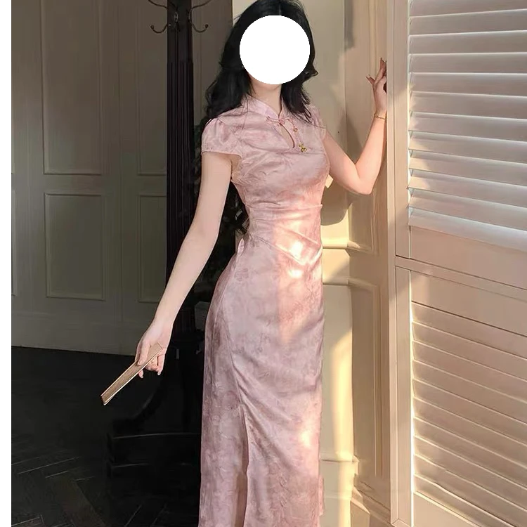 【D88】2025春夏改良版气质粉色新中式旗袍小个子日常可穿
