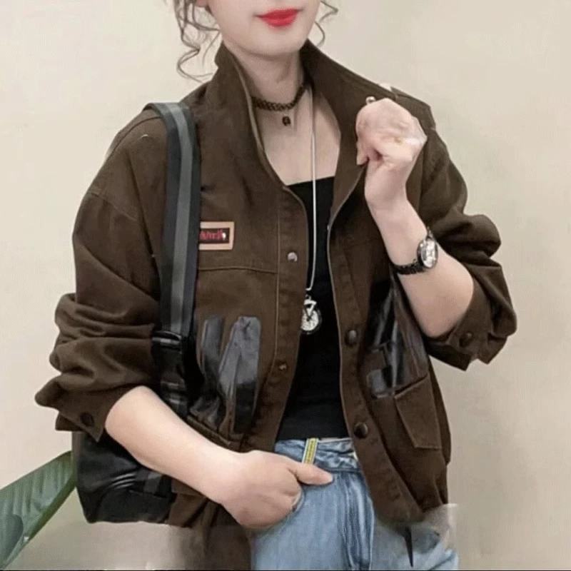 欧货牛仔外套女2025春季新款潮流时尚百搭减龄短款立领夹克上衣潮