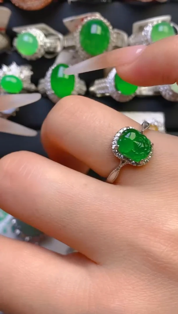 翡翠戒指银S925镶嵌天然