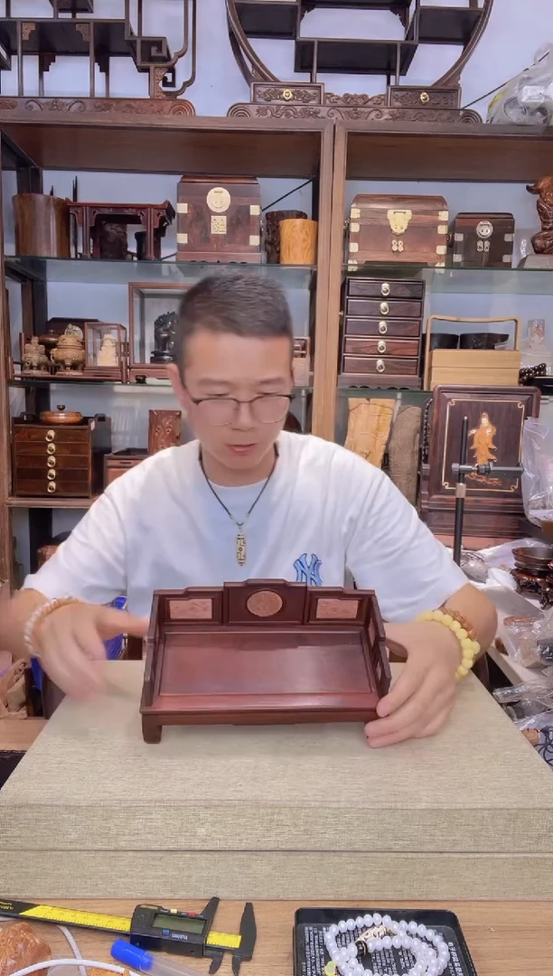 乌木类书架810红酸枝嵌黄杨微型罗汉床摆件   瑕疵