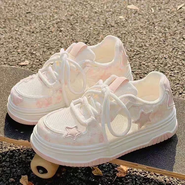 可爱板鞋女童2025新款中大童百搭时尚春季星星潮鞋运动鞋透气网面