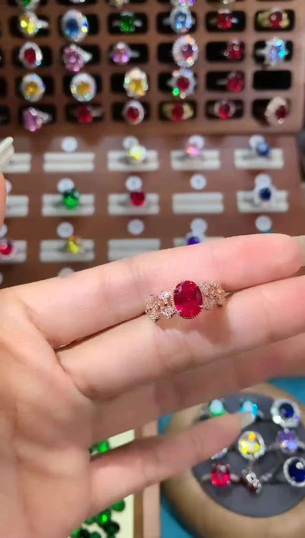 银S925镶嵌戒指红宝石玫瑰金