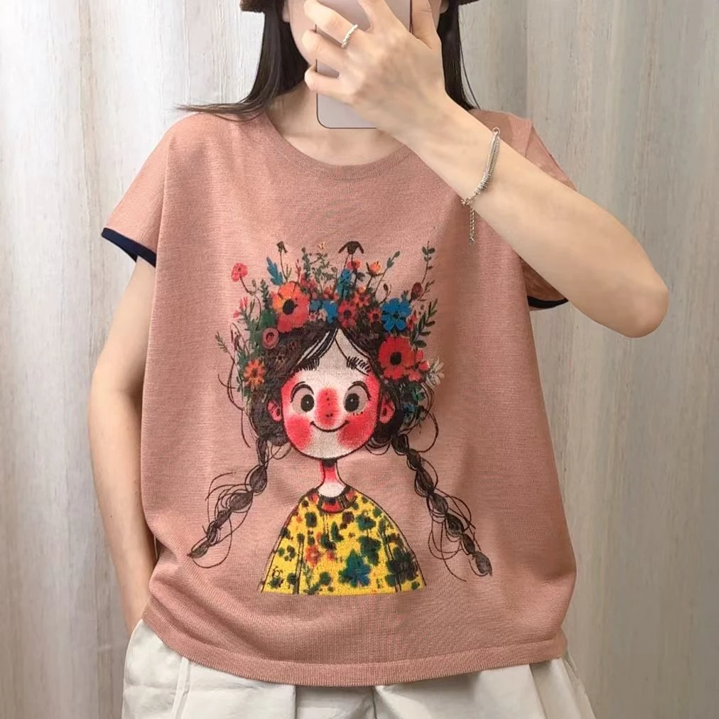 13779新款夏季休闲时尚宽松百搭显瘦针织T恤