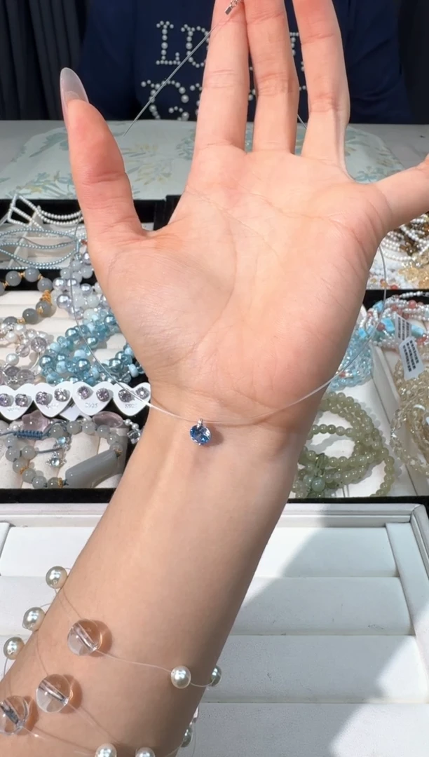 水晶手链银S925镶嵌Z006蓝色一滴泪项链