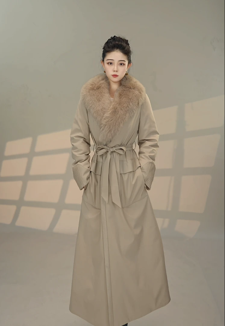 DL.金老板/90鹅绒狐狸毛领皮草羽绒服设计师款显瘦收腰16799