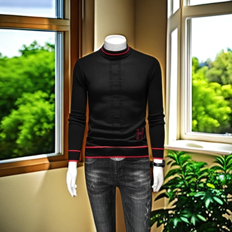 娜罗普西半高领羊毛衫冬季潮流字母刺绣加厚修身保暖内搭休闲毛衣