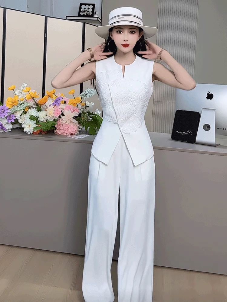 【偏远专属】A366 高级气质职业套装新款无袖马甲上衣阔腿裤两件套