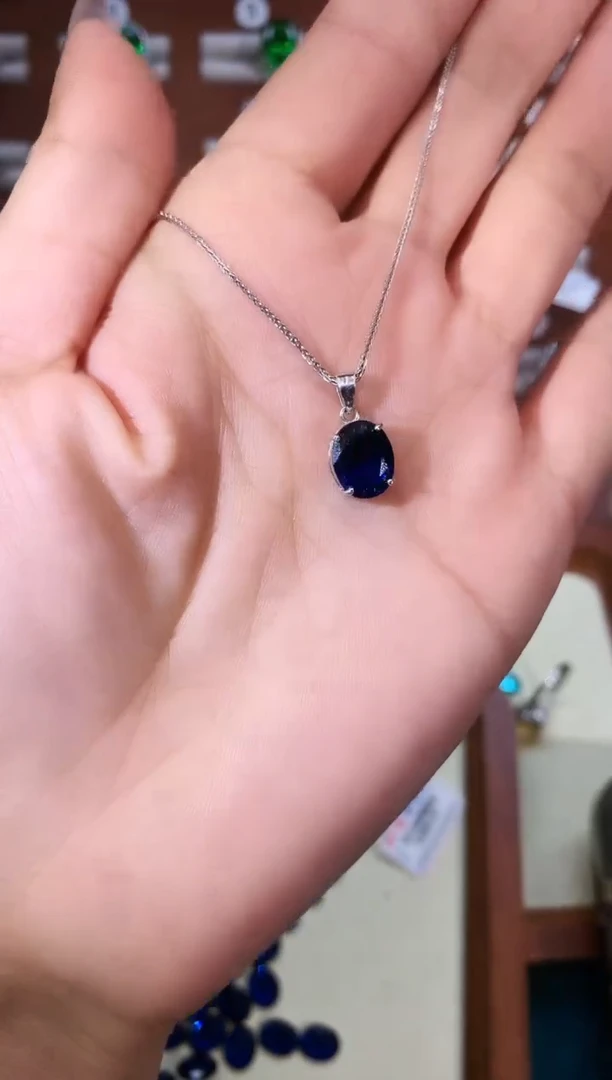 颈饰蓝宝石银S925镶嵌810白