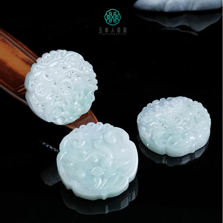 石惑珠宝%翡翠花开富贵招财花吊坠约52mm%多样性发一