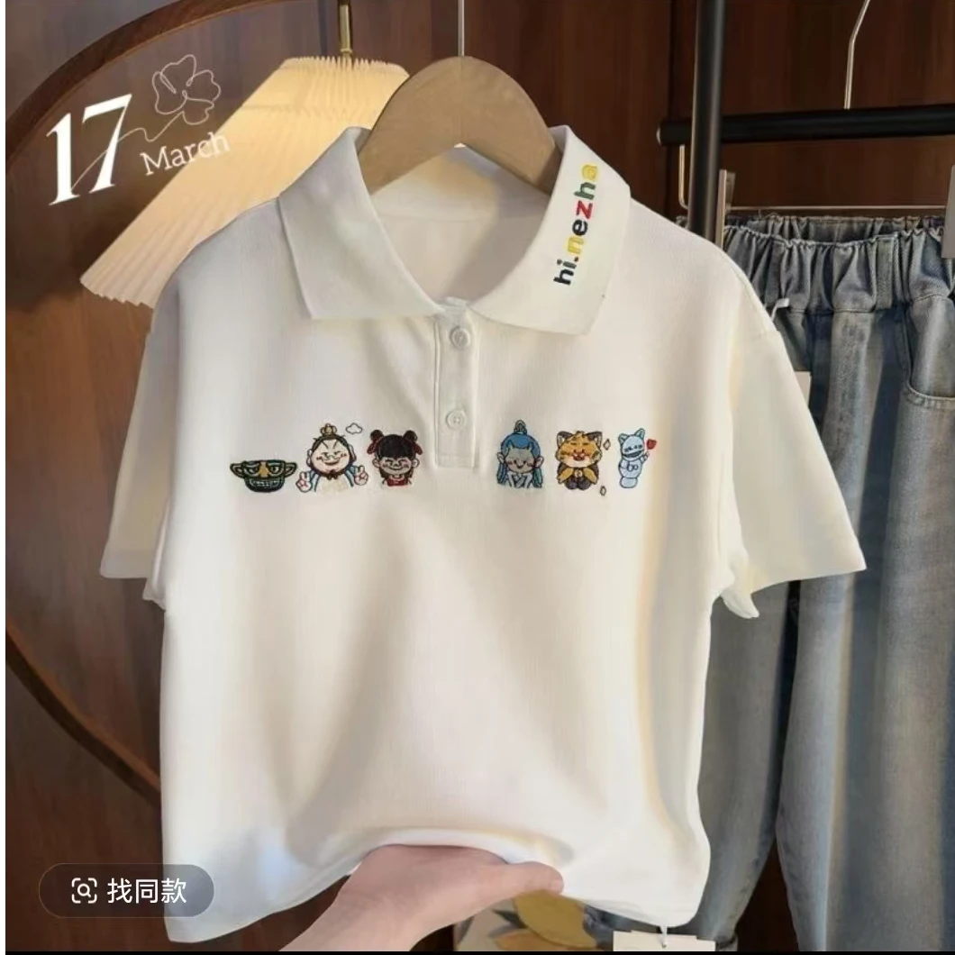 【全码高定珠地棉重工刺绣哪吒系列】2025新款男女童春夏POLO短袖DS