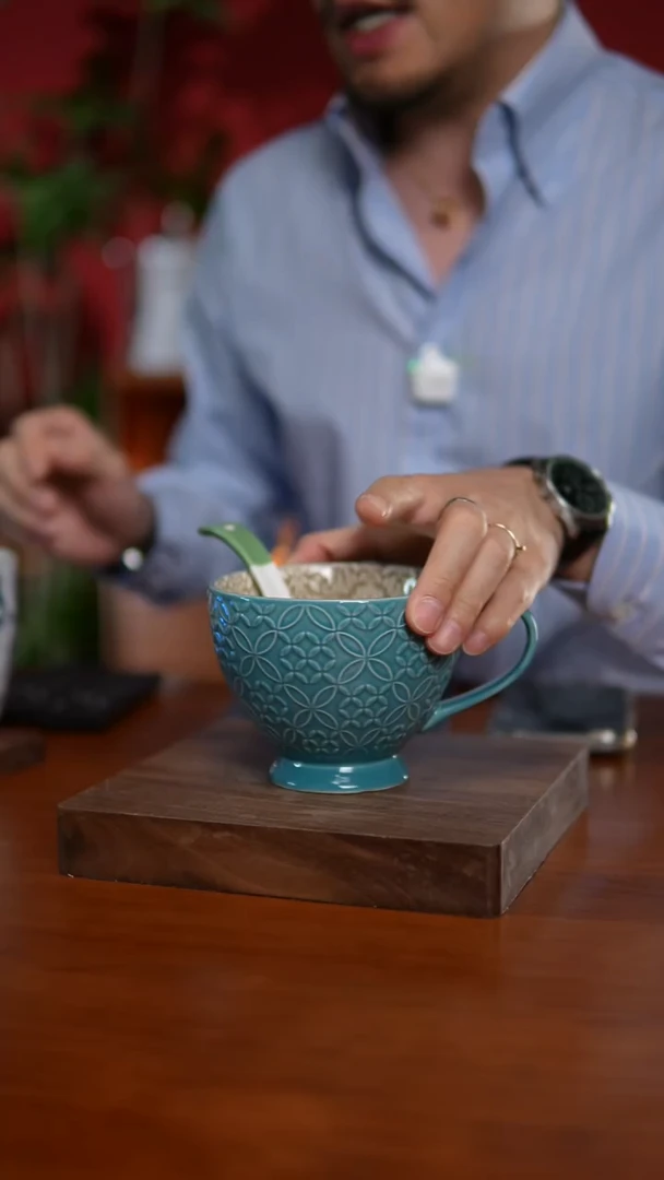 陶瓷A057 高脚早餐杯带勺子