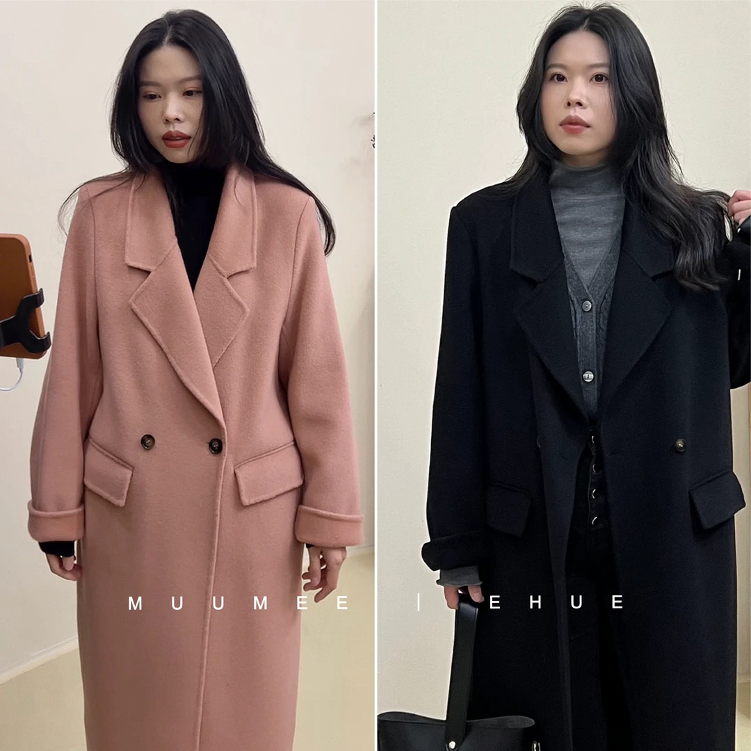 小众简约直角肩【休闲版垫肩】长款气质韩版大衣黑色ins风