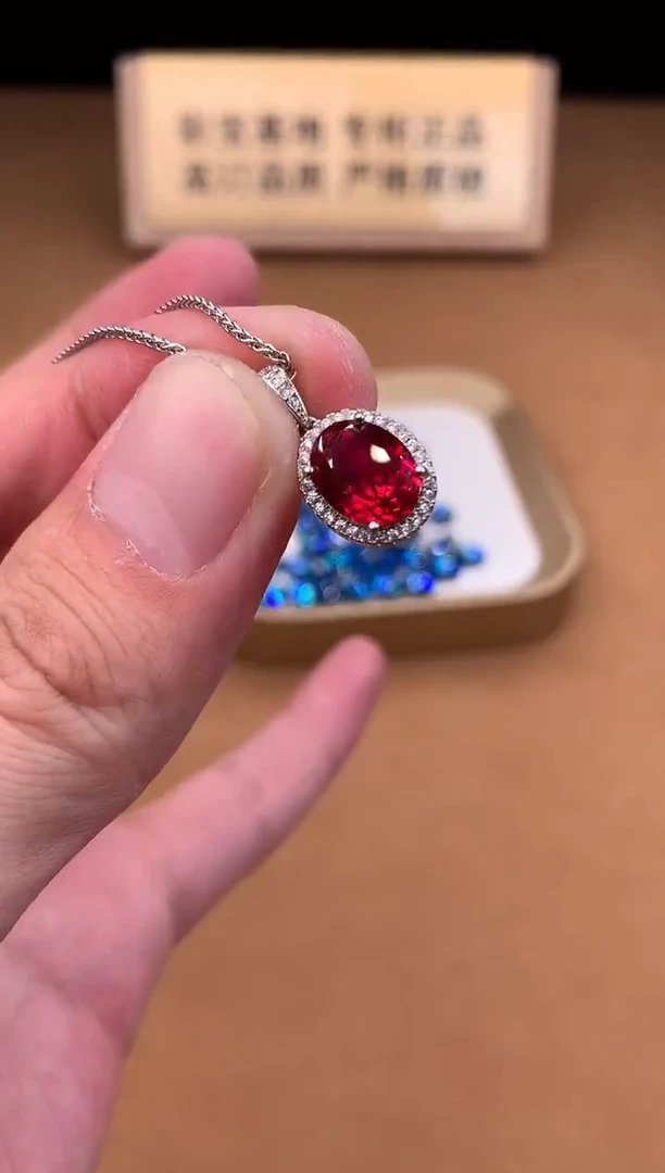 颈饰银S925镶嵌红宝石7777