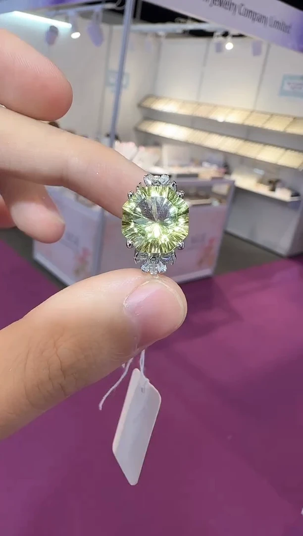 银S925镶嵌戒指水晶柠檬晶