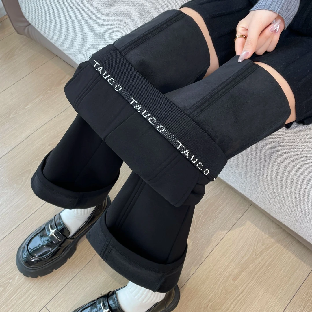 加绒加厚微喇叭裤女秋冬高腰保暖不贴腿外穿休闲阔腿直筒西装女裤