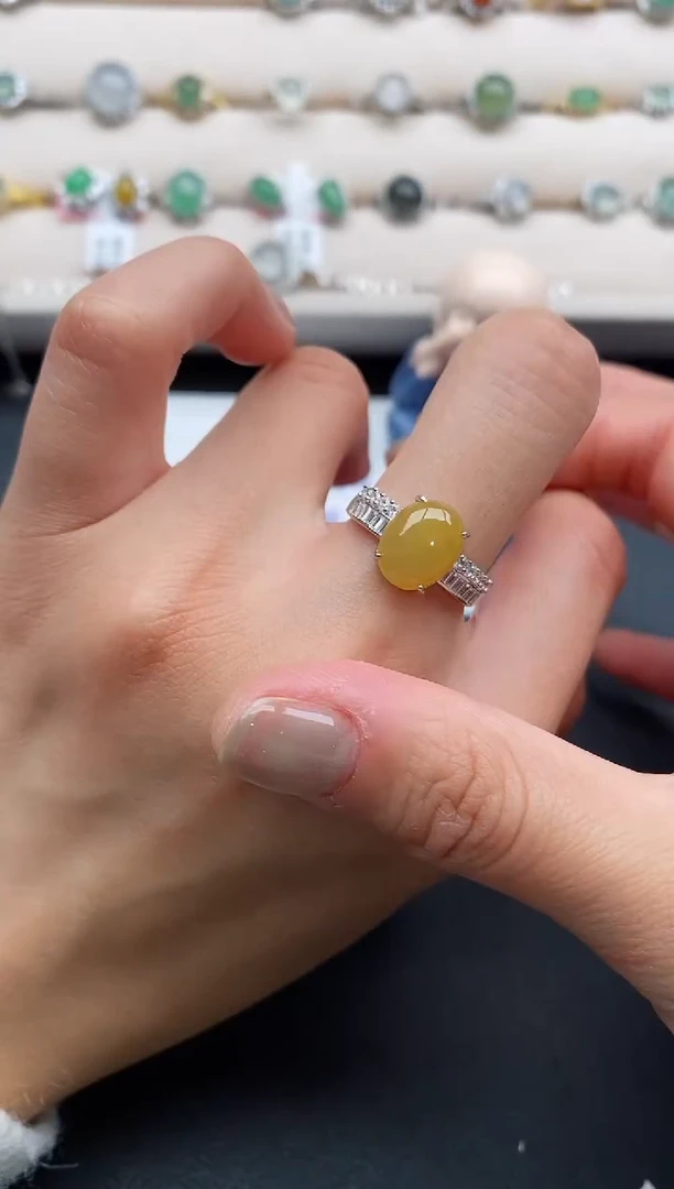 银S925镶嵌戒指翡翠444444+4