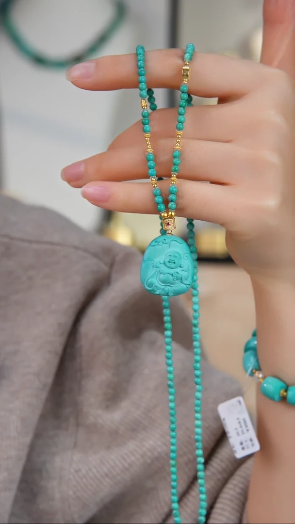 18K金镶嵌绿松石项链1