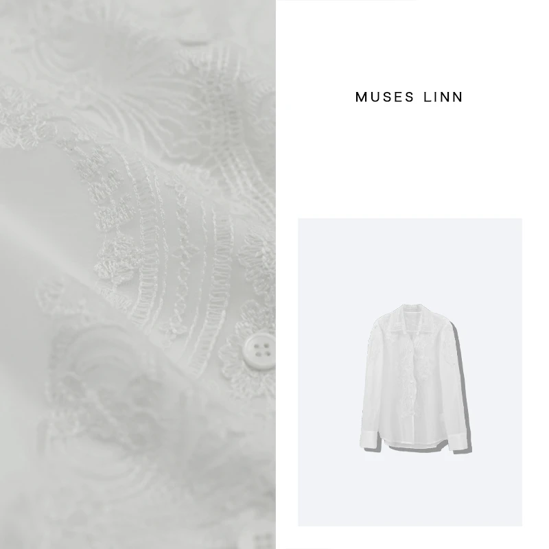 LINN【法式衬衫】4/10夏季上新天丝白色绣花蕾丝衬衫M25CS274