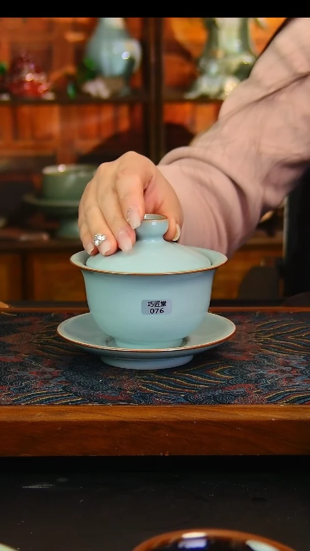 瓷片全手工大元宝盖碗，微瑕