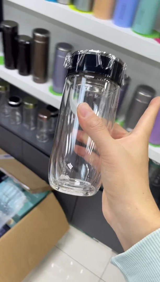 高硼硅玻璃无手柄款小熊双层7139-280mlml蓝