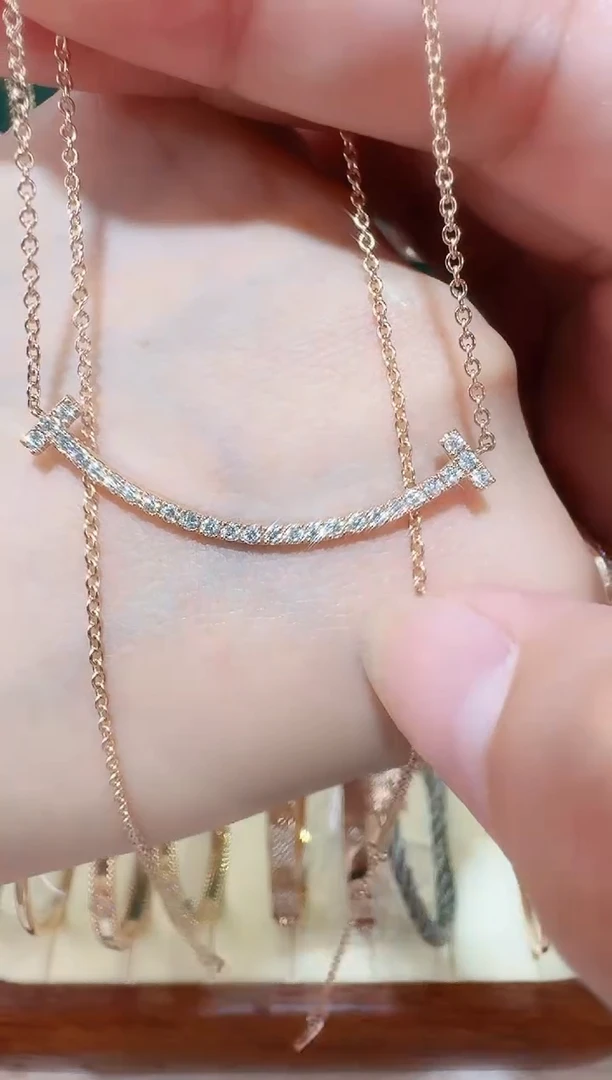 18K金镶嵌套链钻石满钻微笑套链