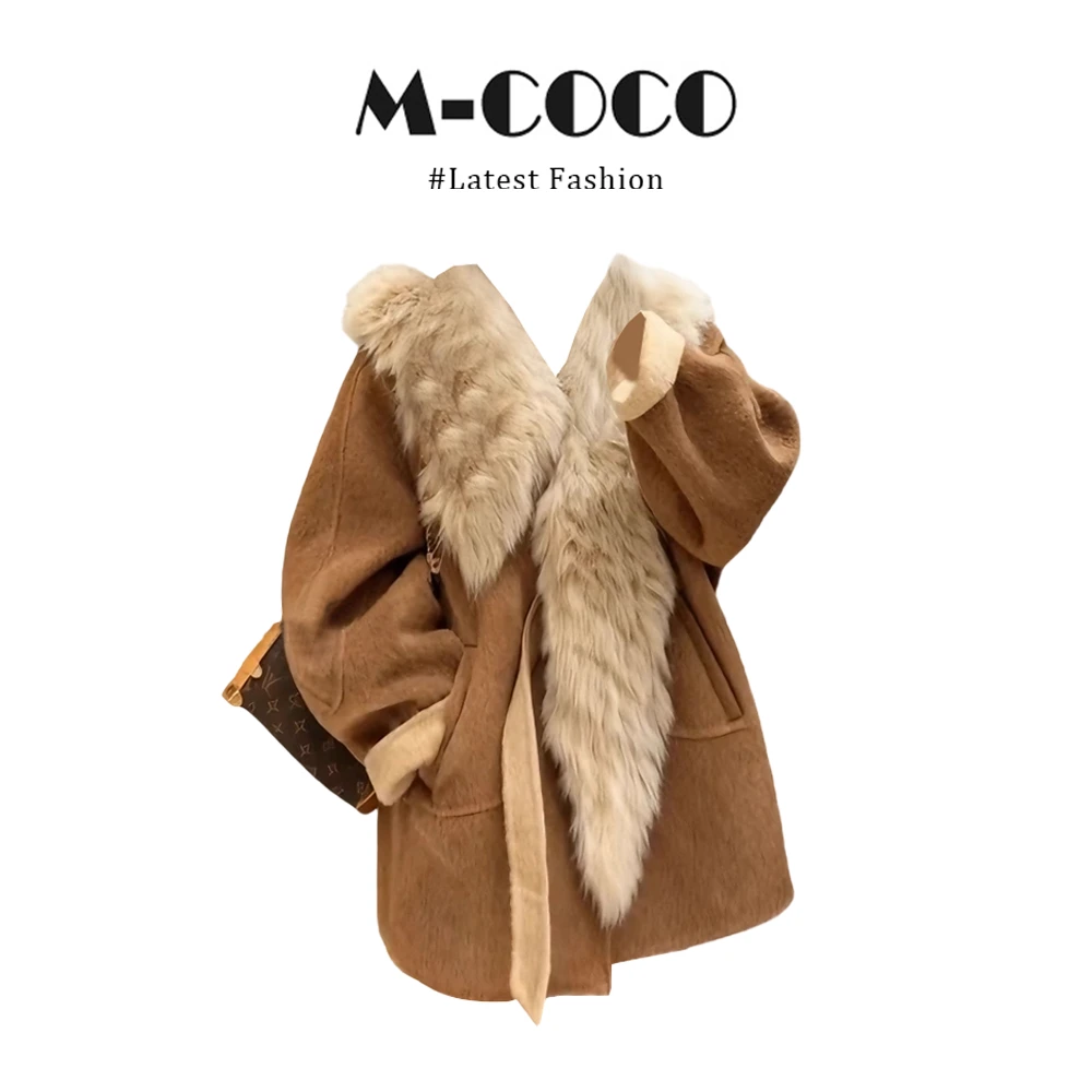 MARIE.COCO中长款大毛领毛呢外套女冬季大码胖mm高级感保暖呢大衣