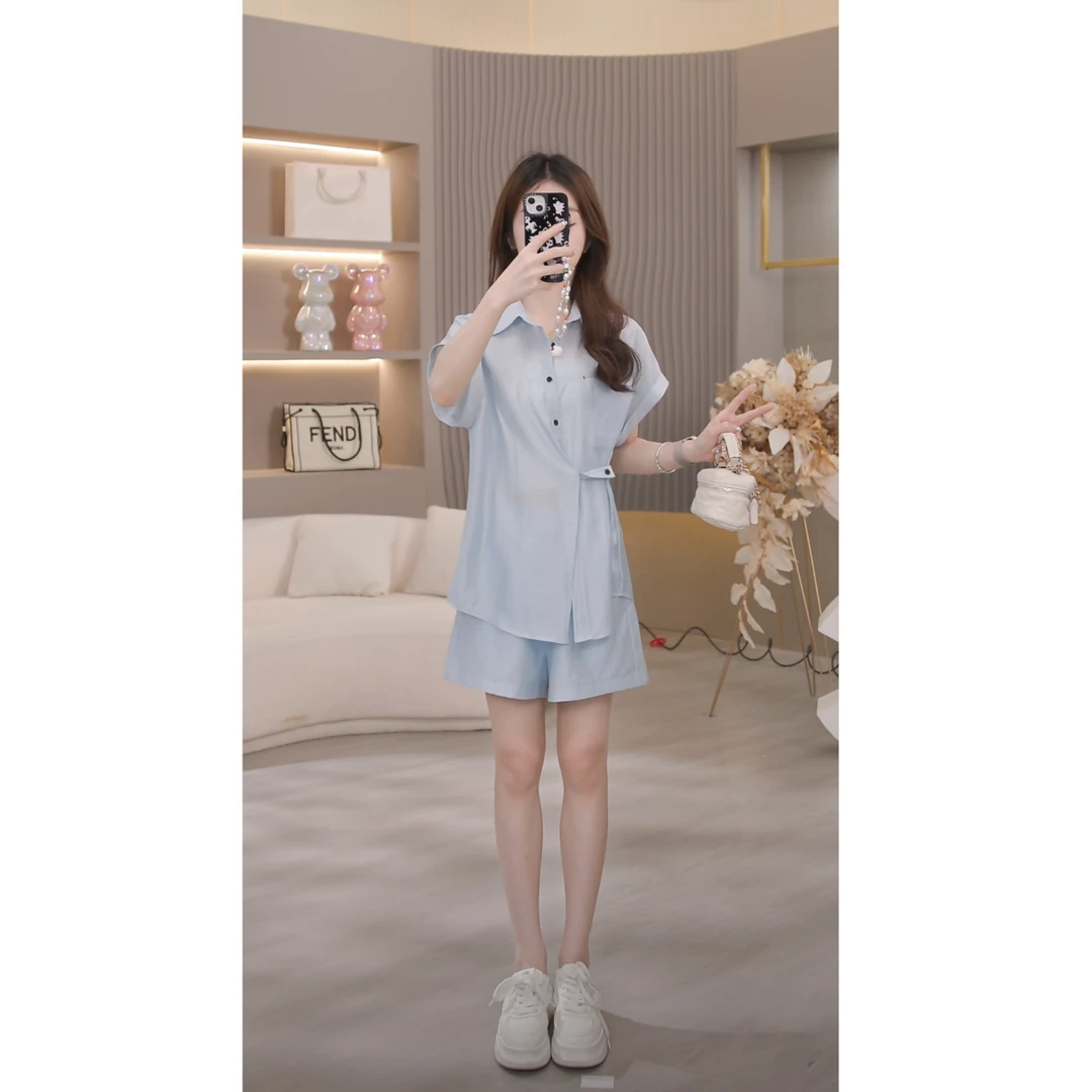 【炸】2024新款设计宽松显瘦衬衣外套+短裤套装TZ1736