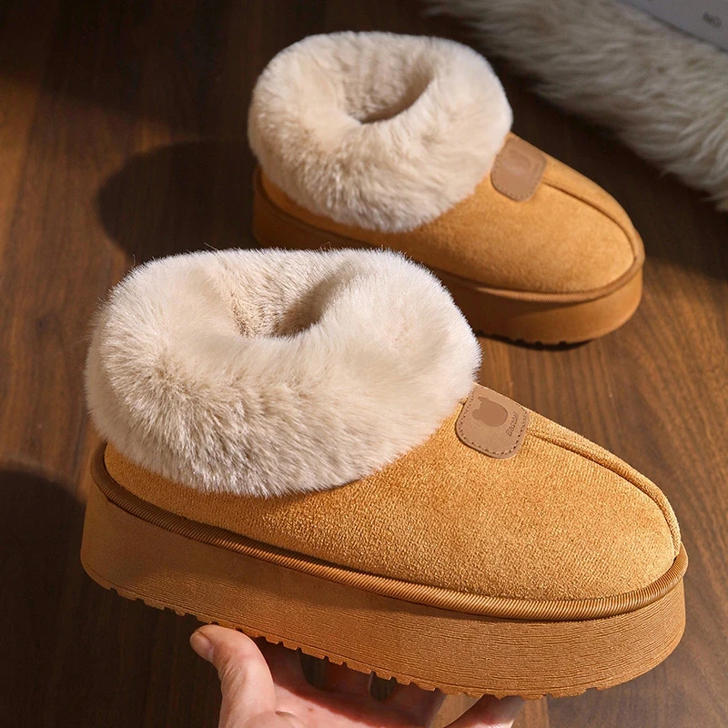 网红加绒厚底棉鞋女秋冬季居家防滑毛绒保暖包跟棉拖鞋雪地靴9559