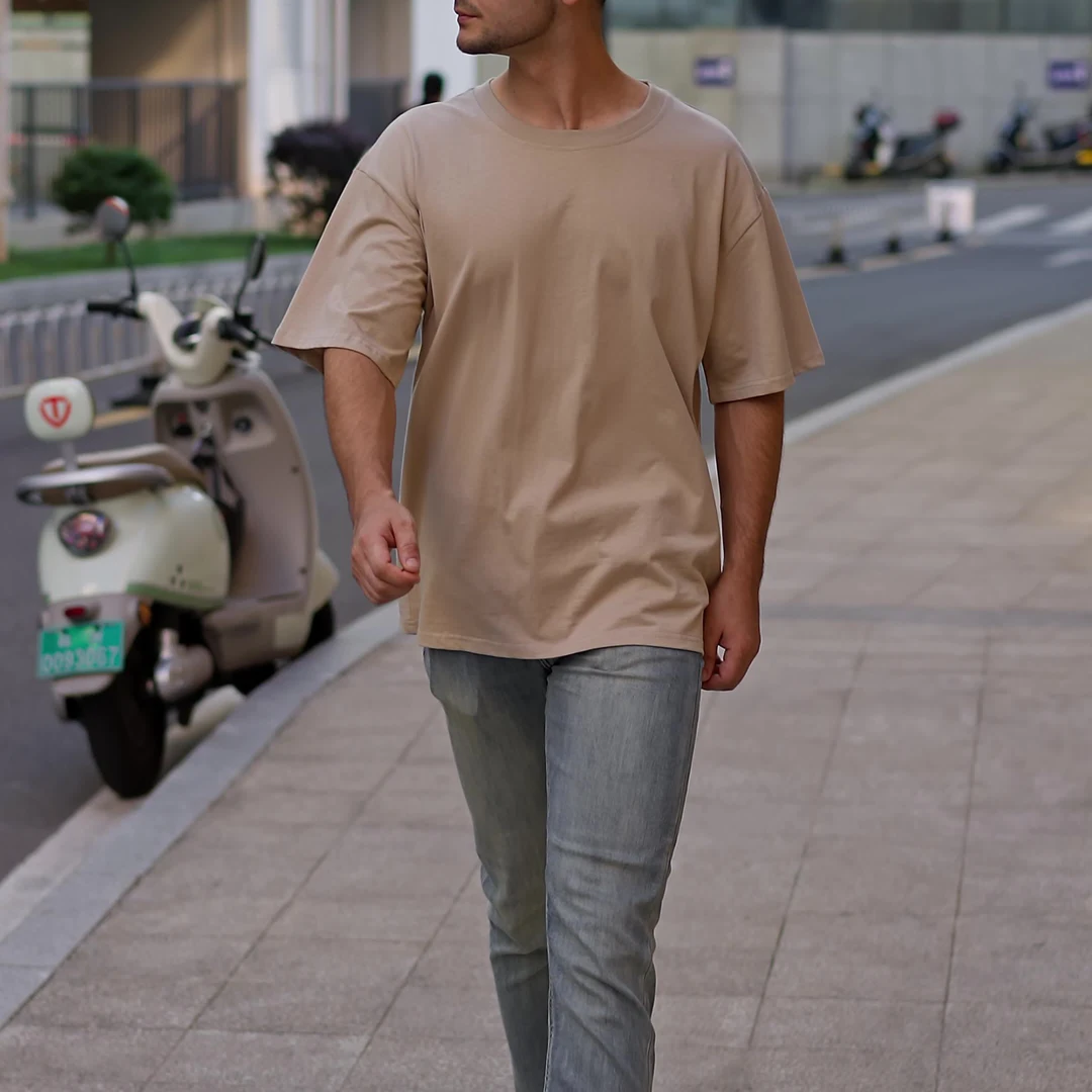 男士纯棉上衣短袖男款休闲宽松纯色圆领简约舒适时尚半袖