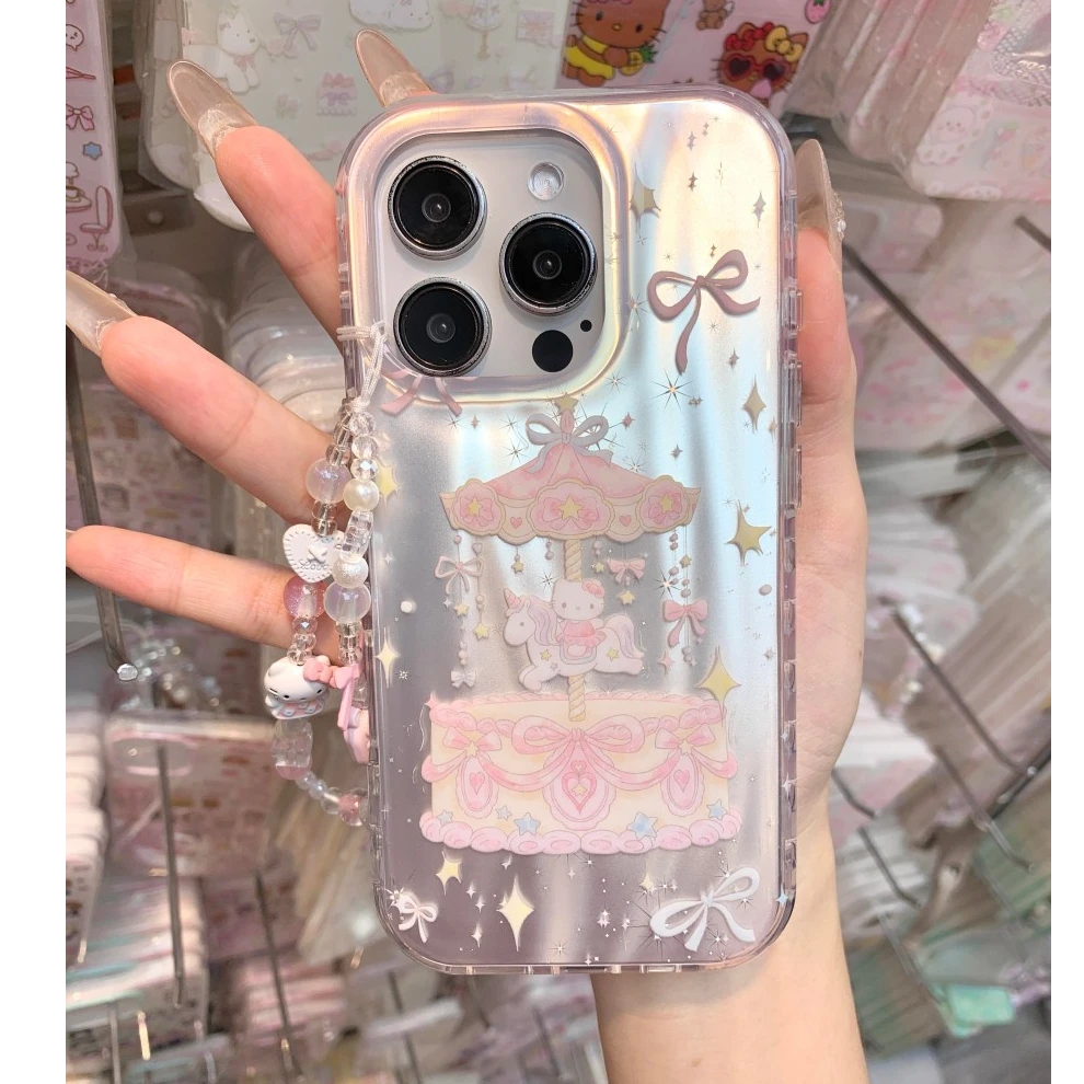 旋转木马kt猫适用iPhone16promax手机壳苹果15新款14防摔131211女