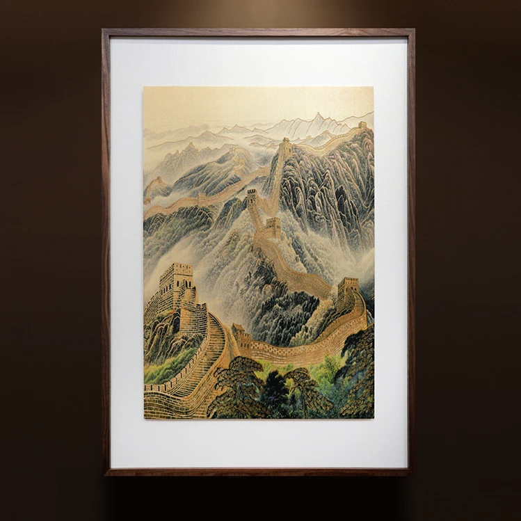释同《万里长城》竖款客厅玄关挂画铜雕画长城客厅背景装饰画