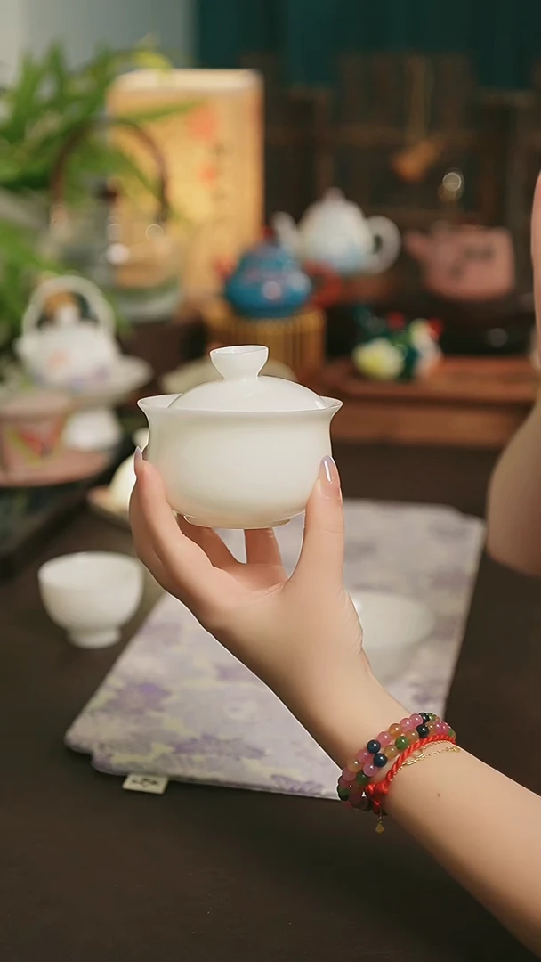 陶瓷茶具白璞玉  元宝盖碗