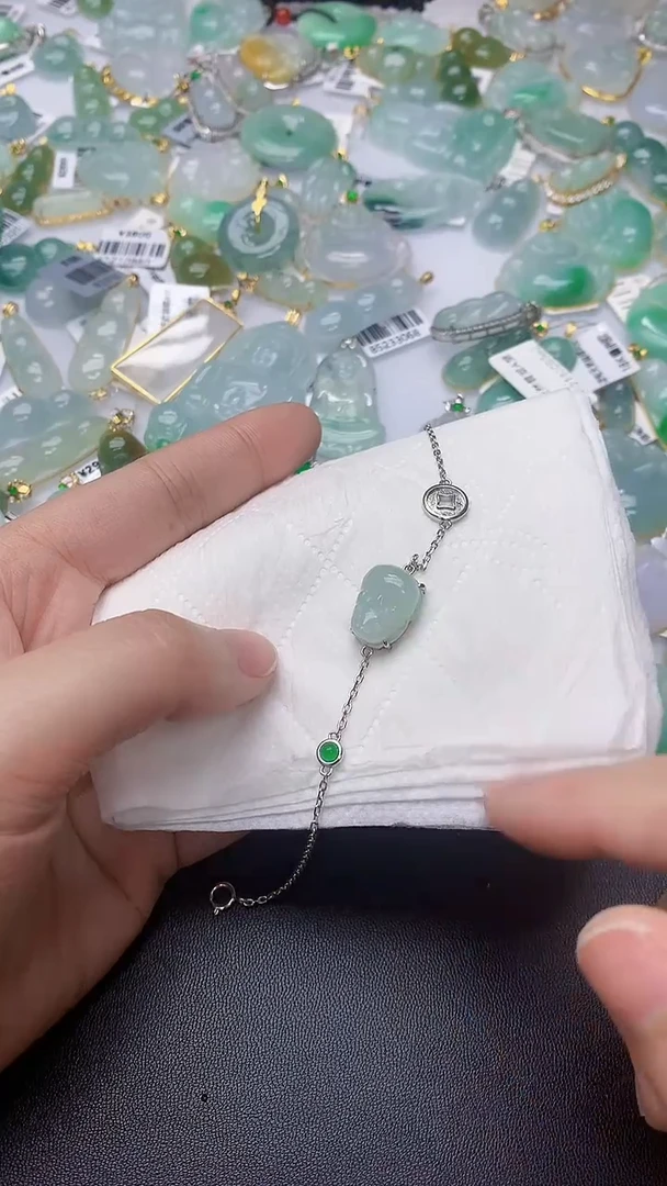 颈饰银S925镶嵌翡翠天然缅甸A货百元以上9元证书费自理