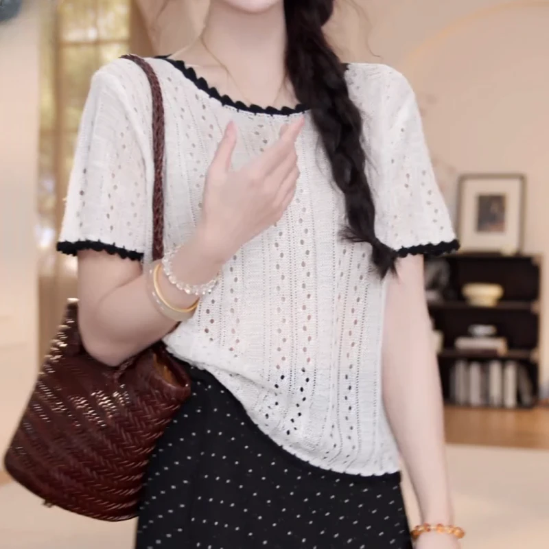 夏季薄款针织拼色镂空波西米亚短袖LK2503958