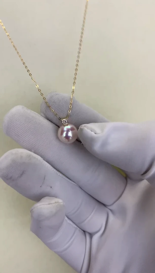 18K金镶嵌DA海水珍珠 GD018 8.5-9 天女王妃吊坠（五分钻）