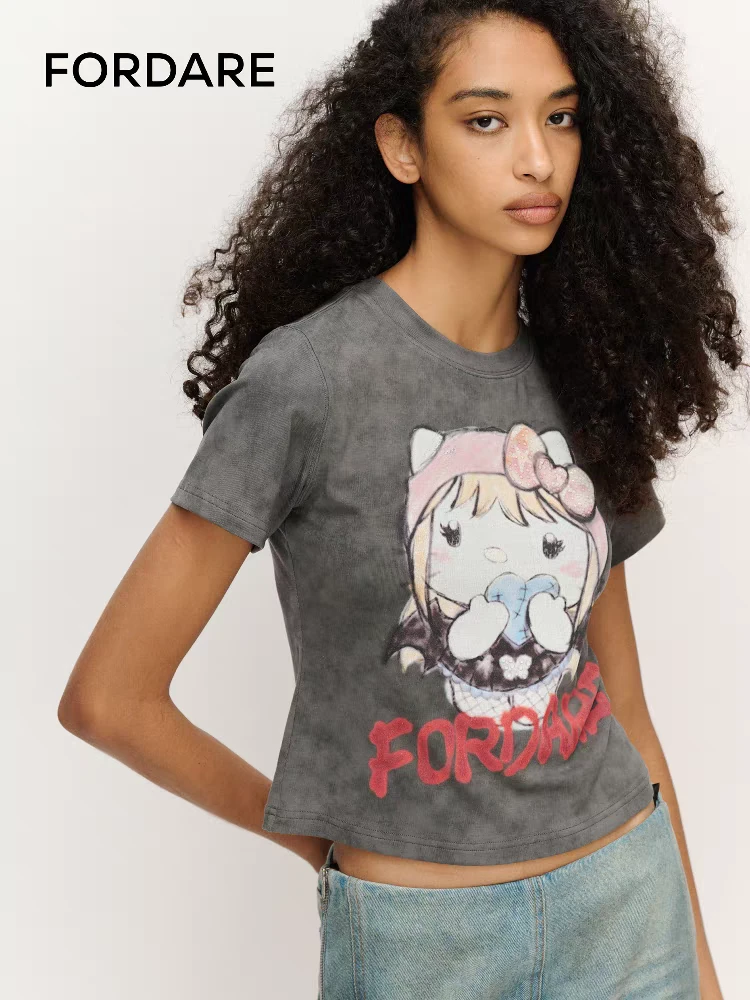 【济州岛】FORDARE 手绘恶搞KITTY恶魔少女短袖