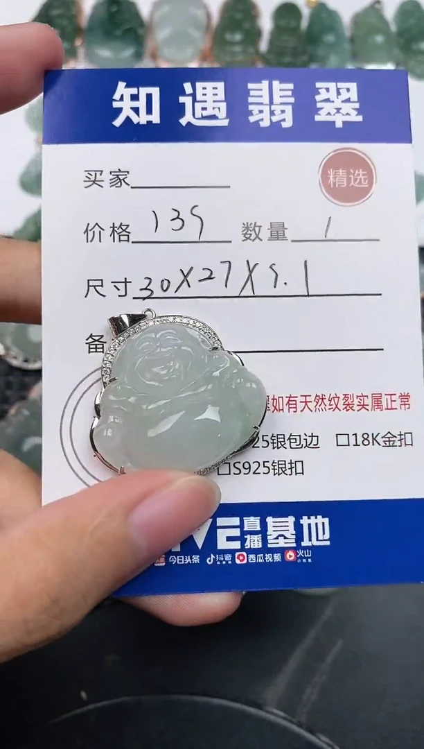 颈饰银S925镶嵌翡翠挂件