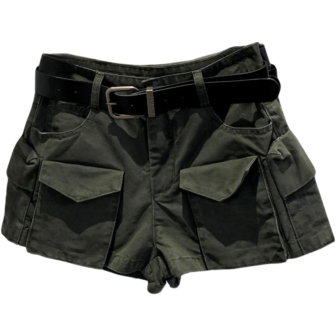 【现货】2025年夏季新款美式复古做旧辣妹风工装不含皮带百搭短裤女