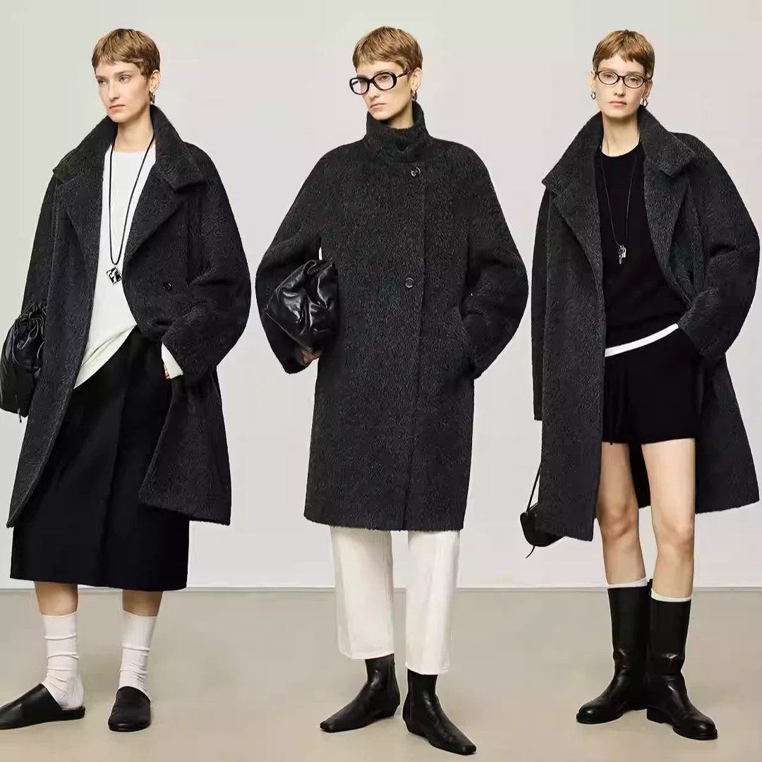 开间黑标/秘鲁INCA无染色原色羊驼苣轻多穿领飞鱼长大衣